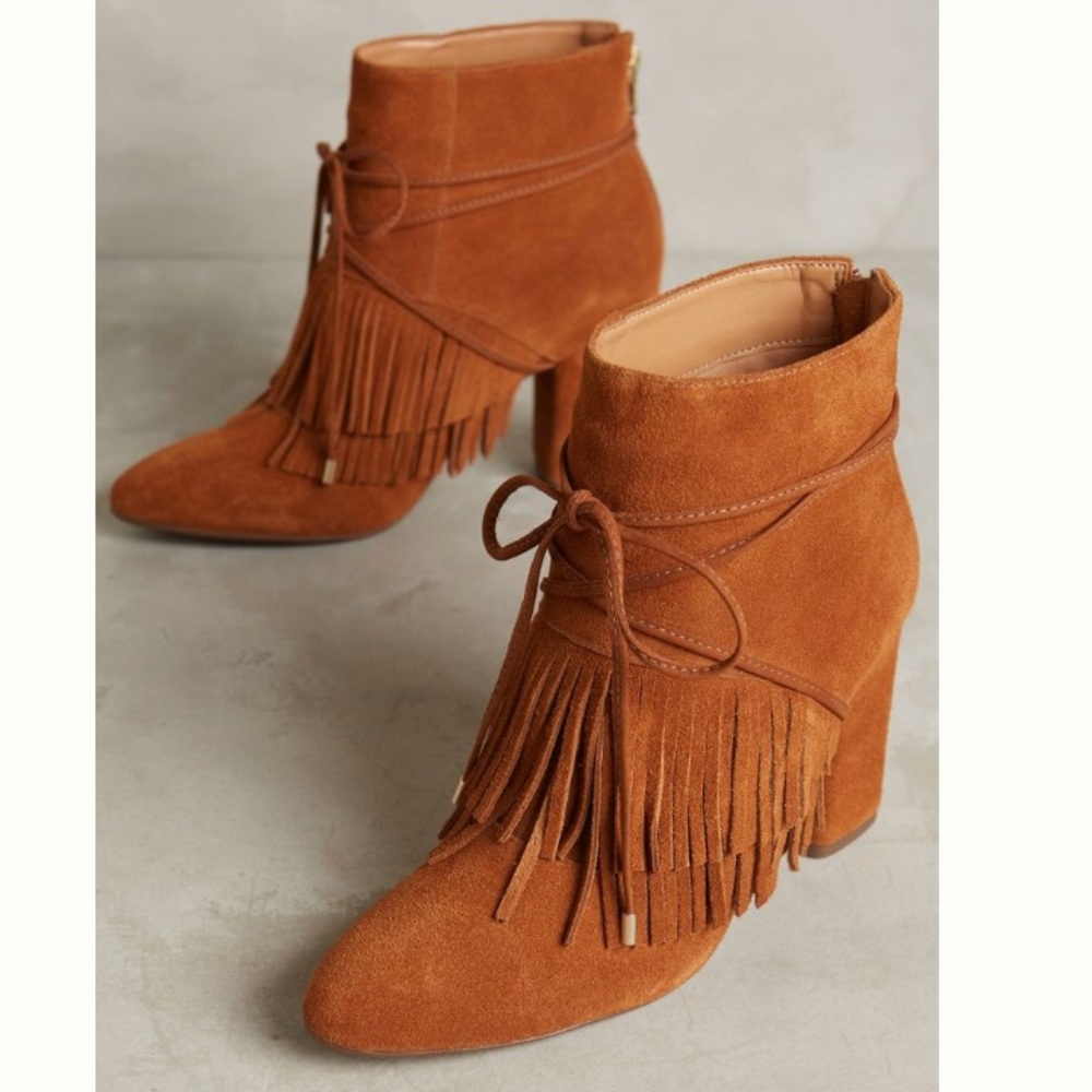 New Anthropologie Bacio Fringe Booties, size 9